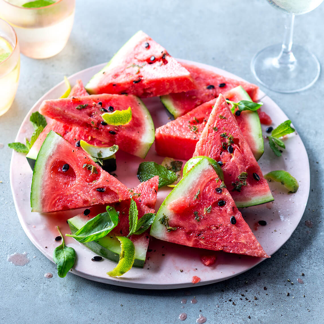 Rum-spiked watermelon slices
